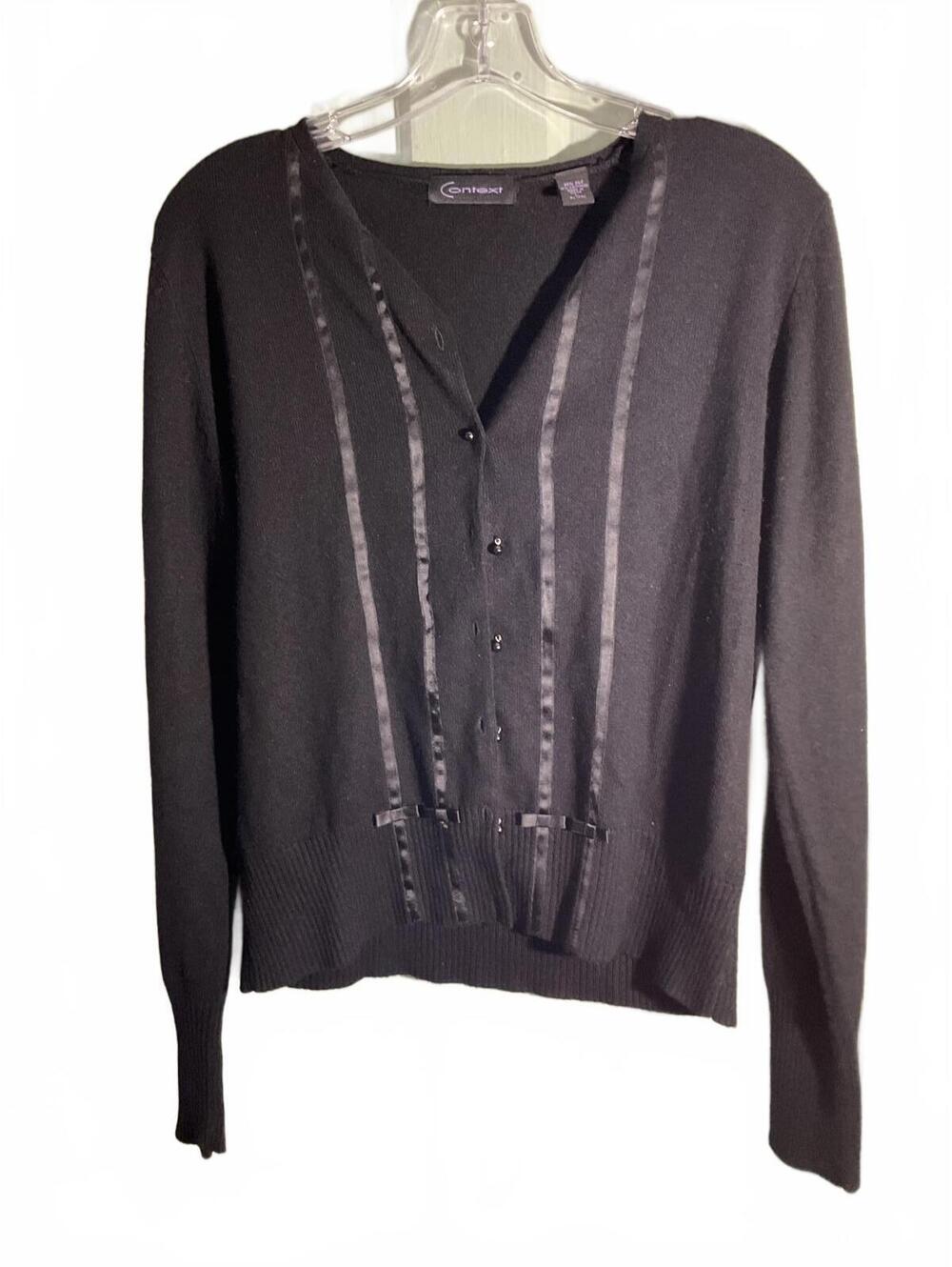 Context Silk/Cashmere Blend Coquette Cardigan with Satin and Bows Large
